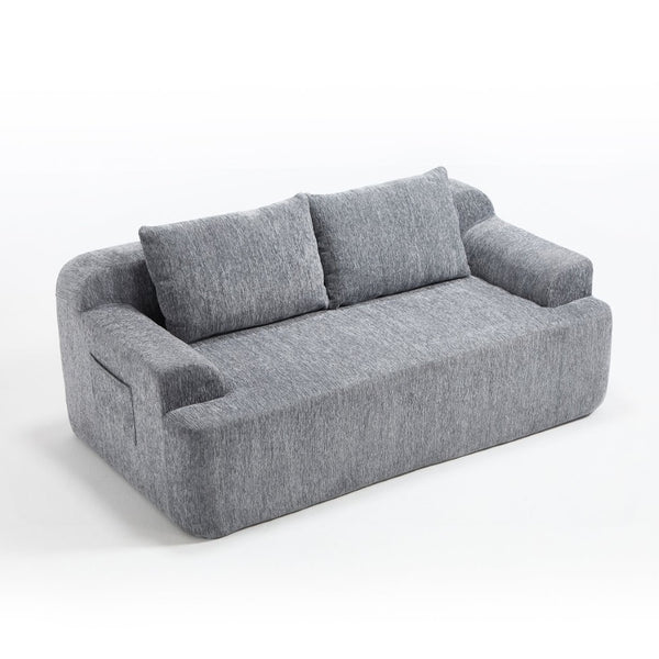English Elm 67-inch Corduroy Floor Sofa Memory Foam Frameless Lounge with Side Storage Pockets Grey W1249P505846