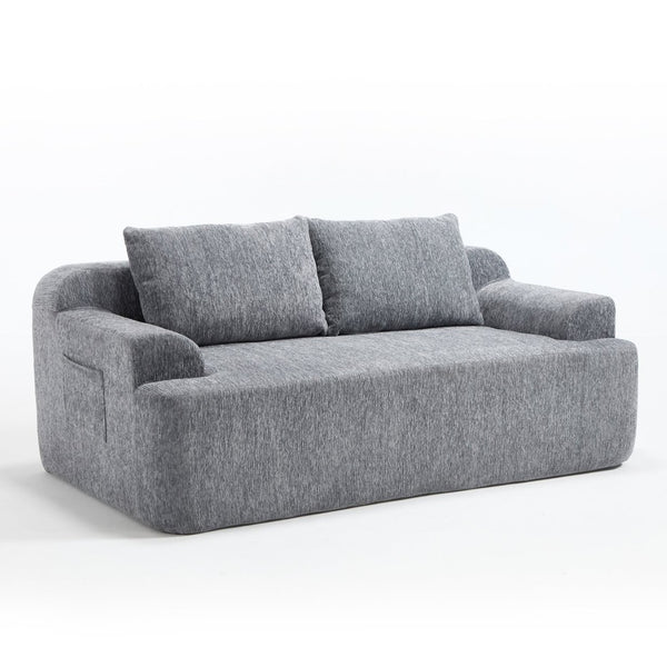 English Elm 67-inch Corduroy Floor Sofa Memory Foam Frameless Lounge with Side Storage Pockets Grey W1249P505846