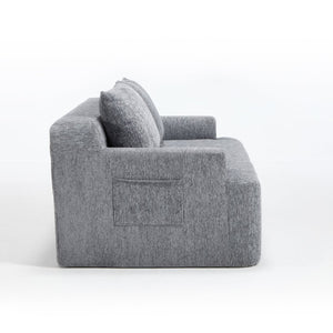 English Elm 67-inch Corduroy Floor Sofa Memory Foam Frameless Lounge with Side Storage Pockets Grey W1249P505846