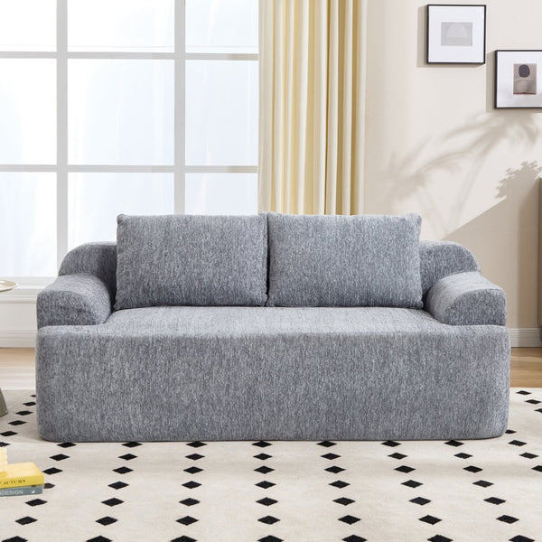 English Elm 67-inch Corduroy Floor Sofa Memory Foam Frameless Lounge with Side Storage Pockets Grey W1249P505846