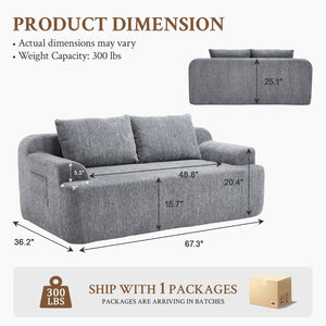 English Elm 67-inch Corduroy Floor Sofa Memory Foam Frameless Lounge with Side Storage Pockets Grey W1249P505846