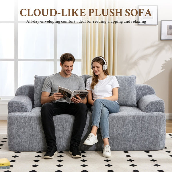 English Elm 67-inch Corduroy Floor Sofa Memory Foam Frameless Lounge with Side Storage Pockets Grey W1249P505846