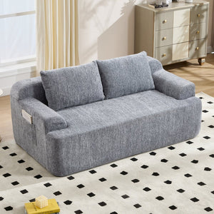 English Elm 67-inch Corduroy Floor Sofa Memory Foam Frameless Lounge with Side Storage Pockets Grey W1249P505846