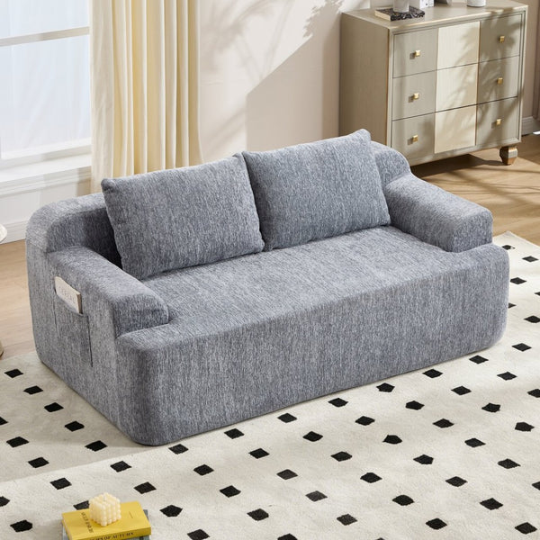 English Elm 67-inch Corduroy Floor Sofa Memory Foam Frameless Lounge with Side Storage Pockets Grey W1249P505846