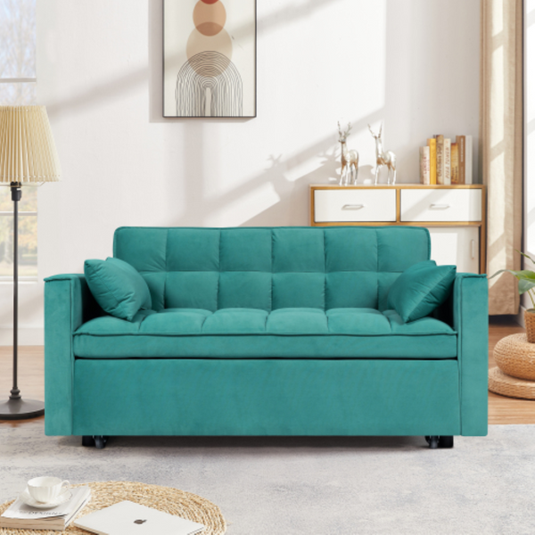 English Elm 55 Inch Convertible Velvet Sleeper Sofa with S-spring Support for Small Spaces W1278P248526