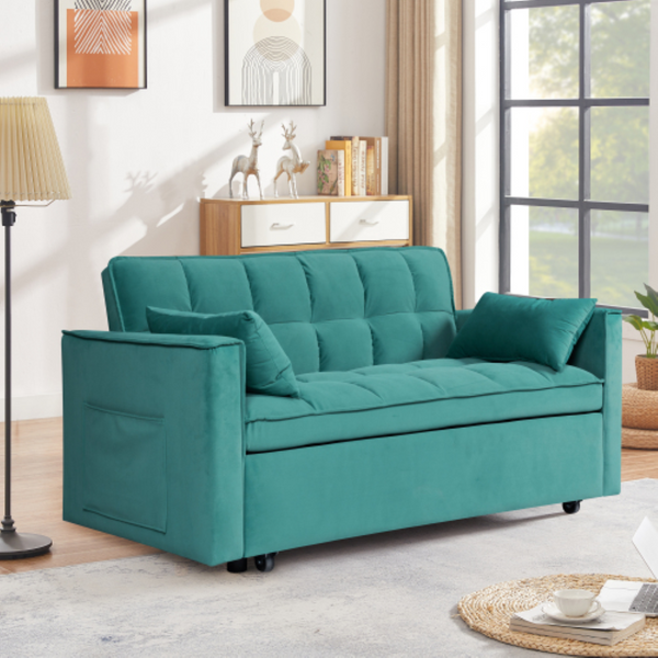 English Elm 55 Inch Convertible Velvet Sleeper Sofa with S-spring Support for Small Spaces W1278P248526