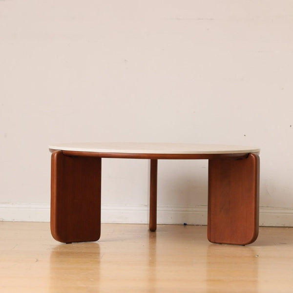 English Elm Elevating Solid Oak and Sintered Stone Coffee Table with Arched Legs and Storage Shelf W1283P546968