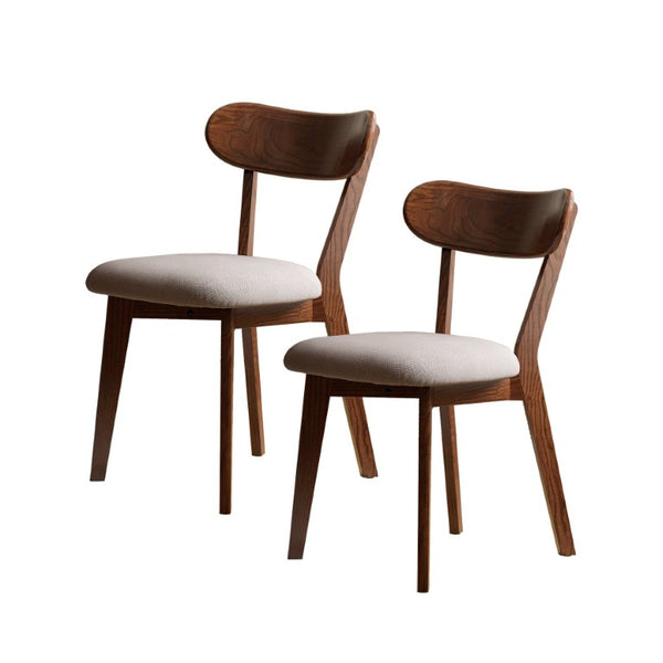 English Elm Set of 2 Solid Oak Dining Chairs Scandinavian Style with Curved Back for Kitchen W1283P605347