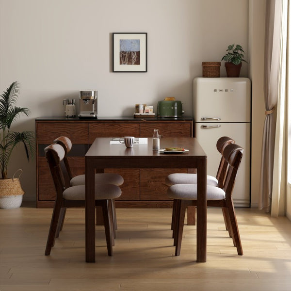 English Elm Set of 2 Solid Oak Dining Chairs Scandinavian Style with Curved Back for Kitchen W1283P605347