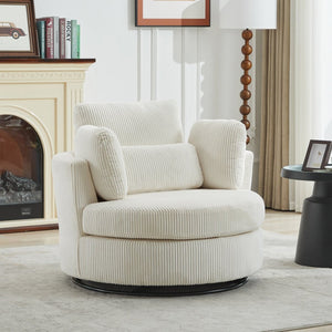 English Elm 42''w 42'w Oversized Swivel Barrel Chair Corduroy Upholstery 360 Degree Lounge Seating Ivory W1298P199181