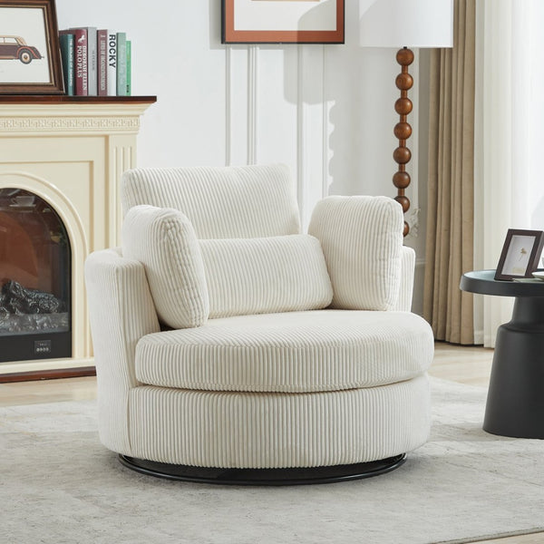 English Elm 42''w 42'w Oversized Swivel Barrel Chair Corduroy Upholstery 360 Degree Lounge Seating Ivory W1298P199181