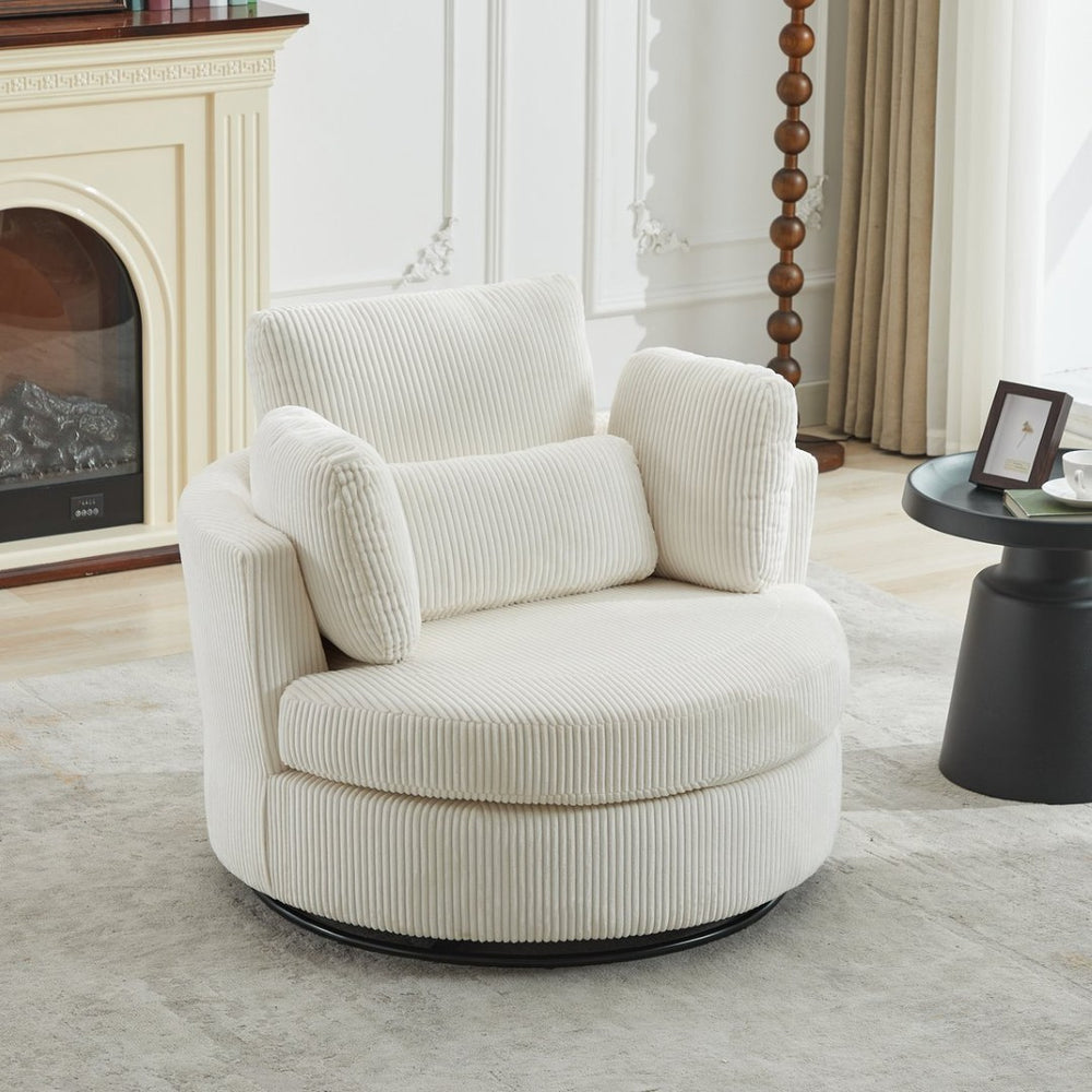 English Elm 42''w 42'w Oversized Swivel Barrel Chair Corduroy Upholstery 360 Degree Lounge Seating Ivory W1298P199181