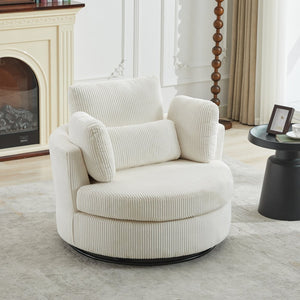 English Elm 42''w 42'w Oversized Swivel Barrel Chair Corduroy Upholstery 360 Degree Lounge Seating Ivory W1298P199181