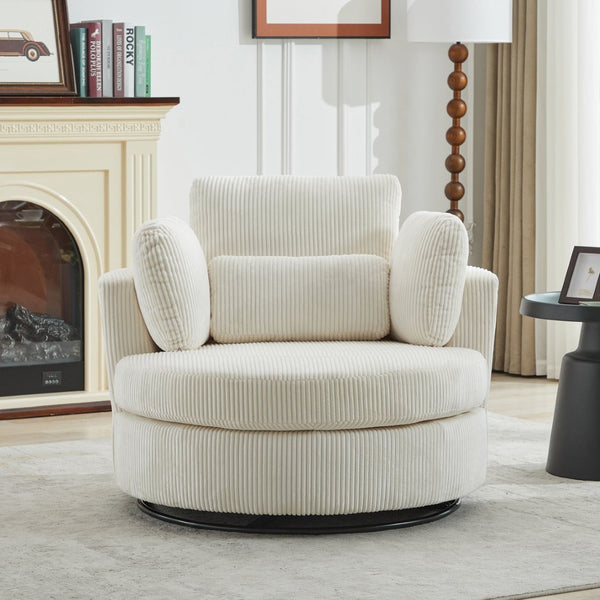 English Elm 42''w 42'w Oversized Swivel Barrel Chair Corduroy Upholstery 360 Degree Lounge Seating Ivory W1298P199181