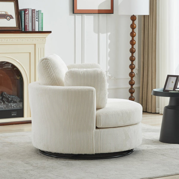 English Elm 42''w 42'w Oversized Swivel Barrel Chair Corduroy Upholstery 360 Degree Lounge Seating Ivory W1298P199181