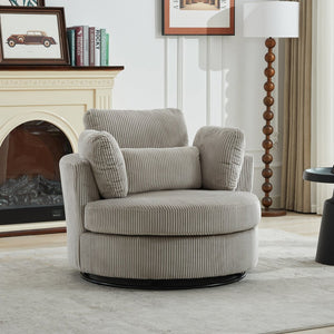 English Elm 42''w 42'w Oversized Swivel Barrel Chair Corduroy Upholstery 360 Degree Lounge Seating Light Gray W1298P199186