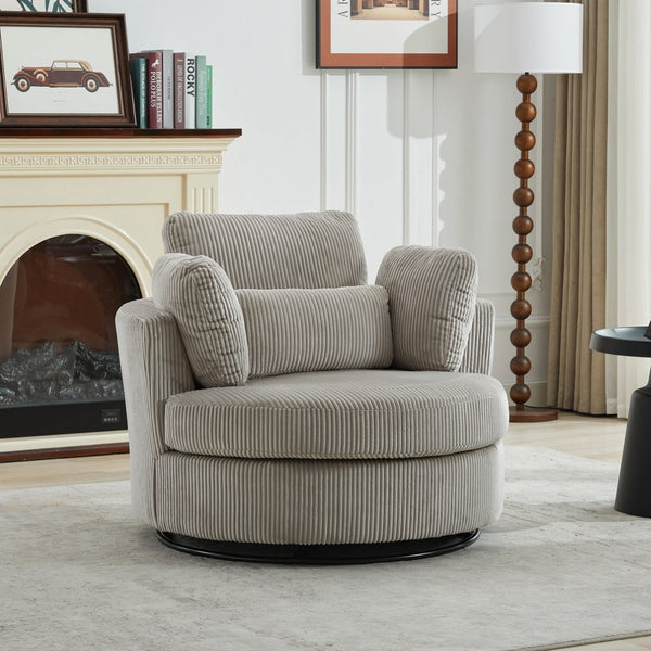 English Elm 42''w 42'w Oversized Swivel Barrel Chair Corduroy Upholstery 360 Degree Lounge Seating Light Gray W1298P199186