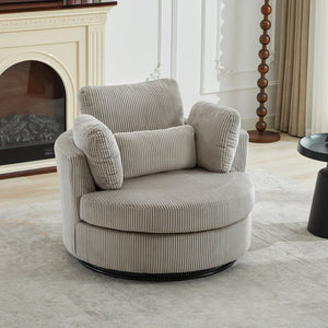 English Elm 42''w 42'w Oversized Swivel Barrel Chair Corduroy Upholstery 360 Degree Lounge Seating Light Gray W1298P199186