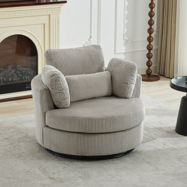 English Elm 42''w 42'w Oversized Swivel Barrel Chair Corduroy Upholstery 360 Degree Lounge Seating Light Gray W1298P199186