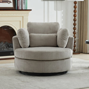 English Elm 42''w 42'w Oversized Swivel Barrel Chair Corduroy Upholstery 360 Degree Lounge Seating Light Gray W1298P199186