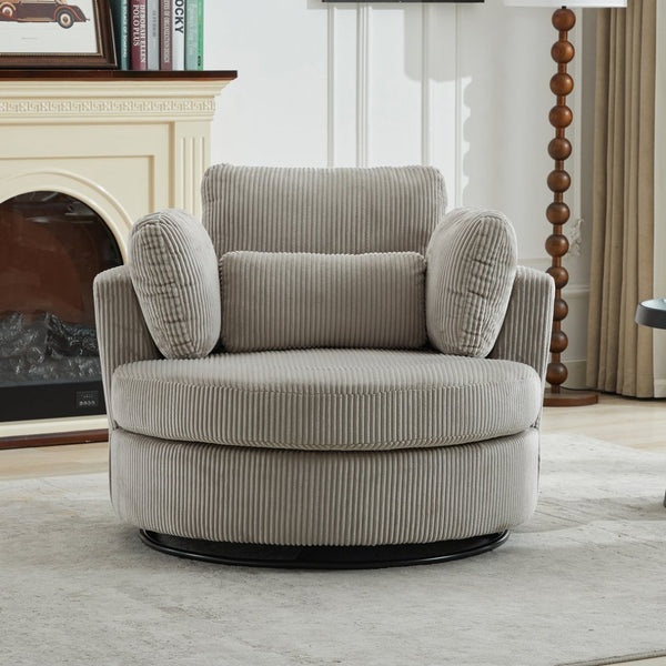 English Elm 42''w 42'w Oversized Swivel Barrel Chair Corduroy Upholstery 360 Degree Lounge Seating Light Gray W1298P199186