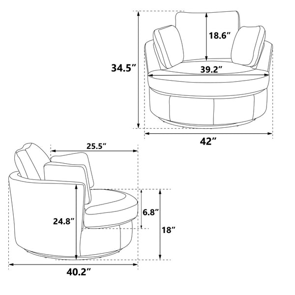 English Elm 42''w 42'w Oversized Swivel Barrel Chair Corduroy Upholstery 360 Degree Lounge Seating Light Gray W1298P199186