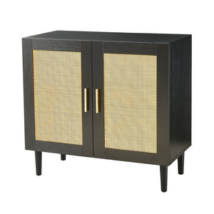 English Elm Side Panel Buffet with Handcrafted Rattan Doors Soft Close Shelves Organic Modern W1320138012