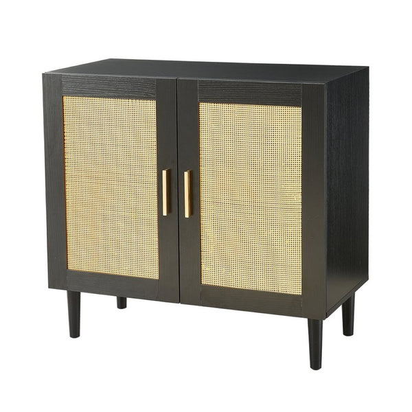 English Elm Side Panel Buffet with Handcrafted Rattan Doors Soft Close Shelves Organic Modern W1320138012