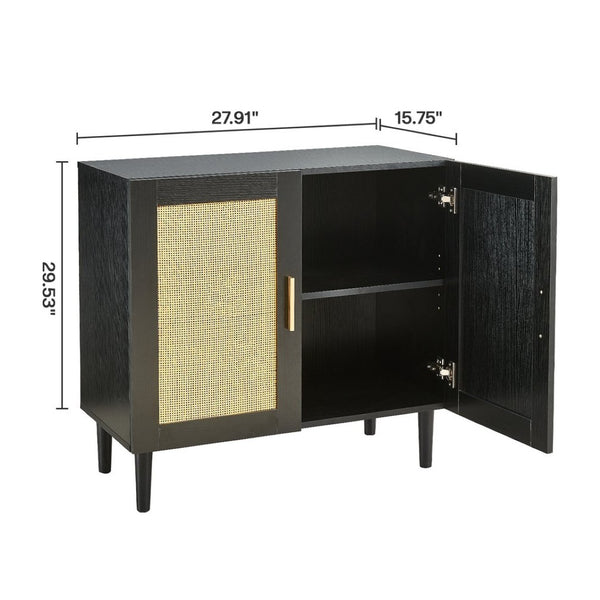 English Elm Side Panel Buffet with Handcrafted Rattan Doors Soft Close Shelves Organic Modern W1320138012