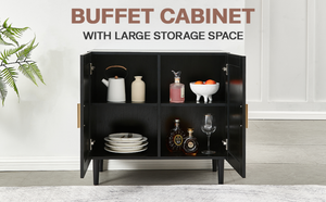 English Elm Side Panel Buffet with Handcrafted Rattan Doors Soft Close Shelves Organic Modern W1320138012