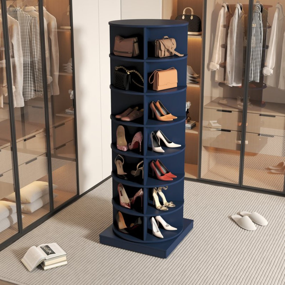 English Elm Blue Rotating Shoe Cabinet 7 Tier Spinning Organizer for Entryway Closet 28 Pairs W1320P165030