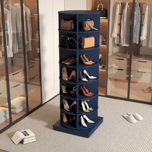 English Elm Blue Rotating Shoe Cabinet 7 Tier Spinning Organizer for Entryway Closet 28 Pairs W1320P165030