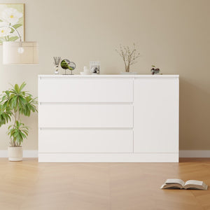 English Elm Wooden White Storage Cabinet with Four Hidden Drawers for Bedroom or Home Office W1320P242621