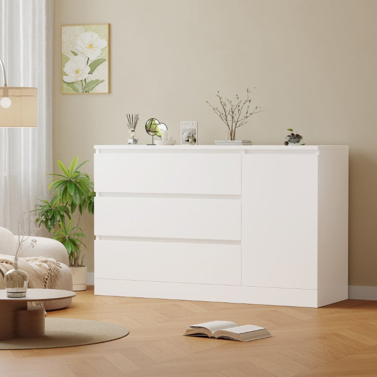 English Elm Wooden White Storage Cabinet with Four Hidden Drawers for Bedroom or Home Office W1320P242621