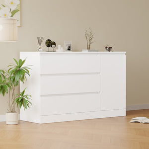 English Elm Wooden White Storage Cabinet with Four Hidden Drawers for Bedroom or Home Office W1320P242621