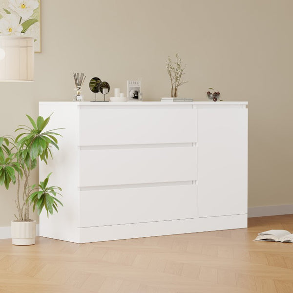 English Elm Wooden White Storage Cabinet with Four Hidden Drawers for Bedroom or Home Office W1320P242621