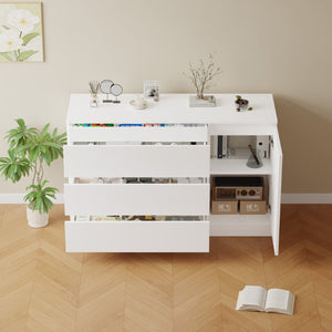 English Elm Wooden White Storage Cabinet with Four Hidden Drawers for Bedroom or Home Office W1320P242621