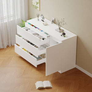 English Elm Wooden White Storage Cabinet with Four Hidden Drawers for Bedroom or Home Office W1320P242621