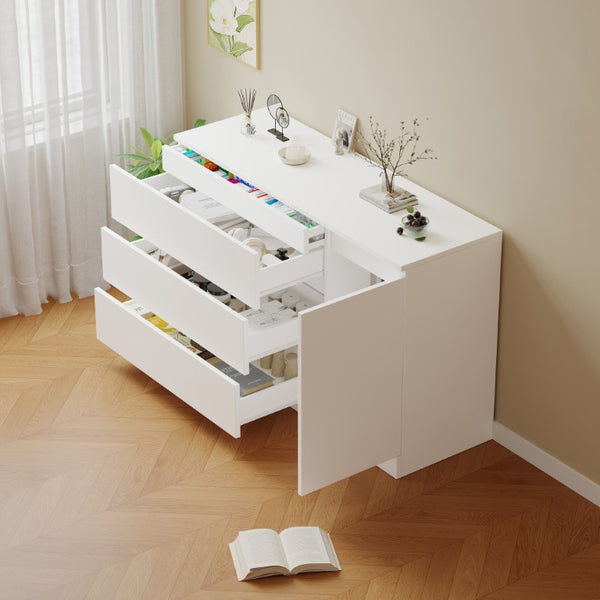 English Elm Wooden White Storage Cabinet with Four Hidden Drawers for Bedroom or Home Office W1320P242621