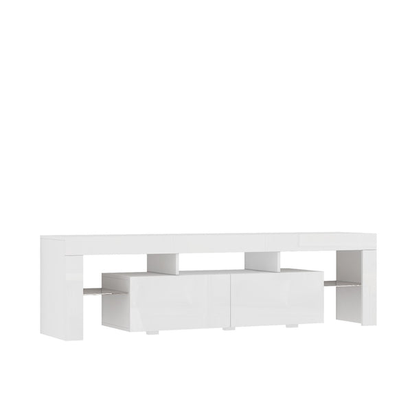 English Elm High Gloss White Tv Console with Led Ambiance Lighting and Concealed Media Storage W1321126651