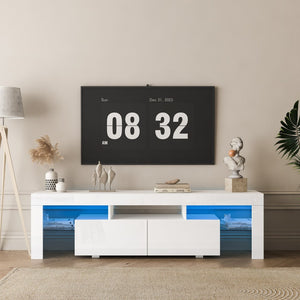English Elm High Gloss White Tv Console with Led Ambiance Lighting and Concealed Media Storage W1321126651