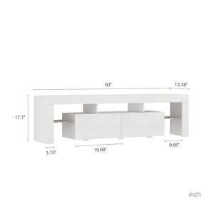 English Elm High Gloss White Tv Console with Led Ambiance Lighting and Concealed Media Storage W1321126651