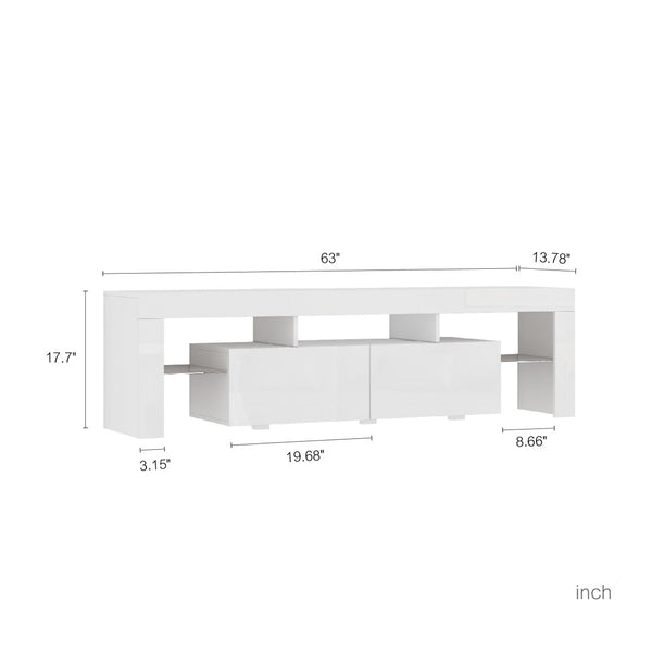 English Elm High Gloss White Tv Console with Led Ambiance Lighting and Concealed Media Storage W1321126651
