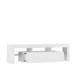 English Elm High Gloss White Tv Console with Led Ambiance Lighting and Concealed Media Storage W1321126651