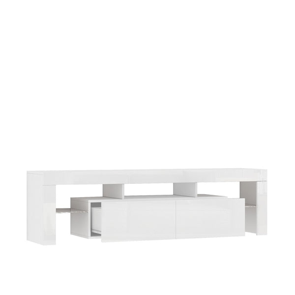 English Elm High Gloss White Tv Console with Led Ambiance Lighting and Concealed Media Storage W1321126651