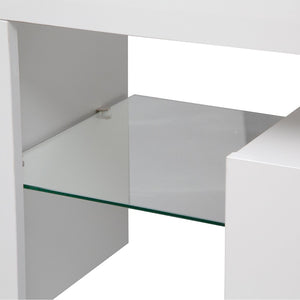 English Elm High Gloss White Tv Console with Led Ambiance Lighting and Concealed Media Storage W1321126651