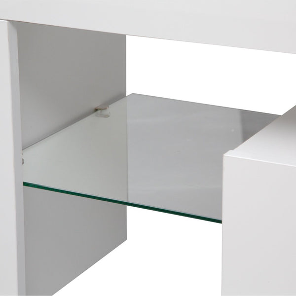 English Elm High Gloss White Tv Console with Led Ambiance Lighting and Concealed Media Storage W1321126651