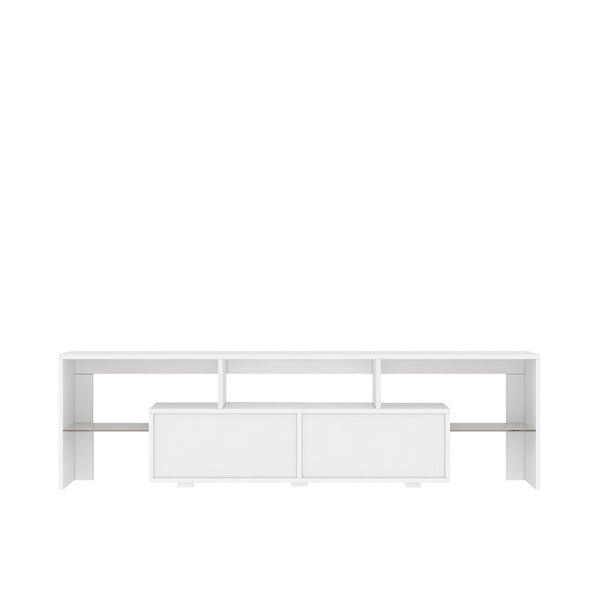 English Elm High Gloss White Tv Console with Led Ambiance Lighting and Concealed Media Storage W1321126651