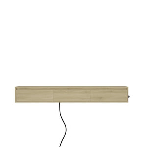 English Elm Floating Wall TV Cabinet with LED Lighting Built-In Power Strip and High Gloss Finish W1321P336559