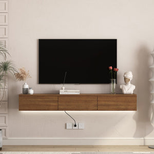 English Elm Floating Wall Mounted Tv Stand with 16 Color Led Lights for Living Room up to 65 Inch W1321P374134